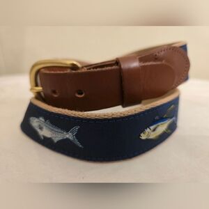 The Leather Man Ltd. Fish Patterned Leather Belt Size 30